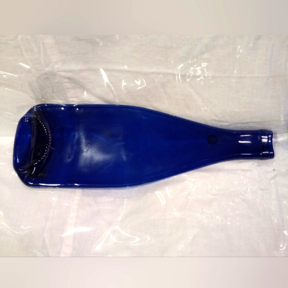Glass Flat Slump Wine Bottle Plate Tray Sapphirre Blue